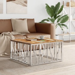 vidaXL Mesa de centro acero inoxidable y madera reciclada plateada