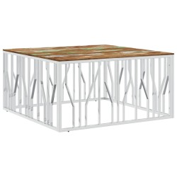 vidaXL Mesa de centro acero inoxidable y madera reciclada plateado