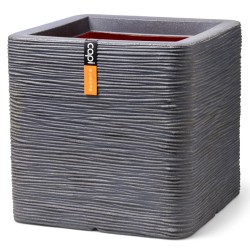 Capi Maceta Nature Rib cuadrado gris oscuro 30x30x30 cm