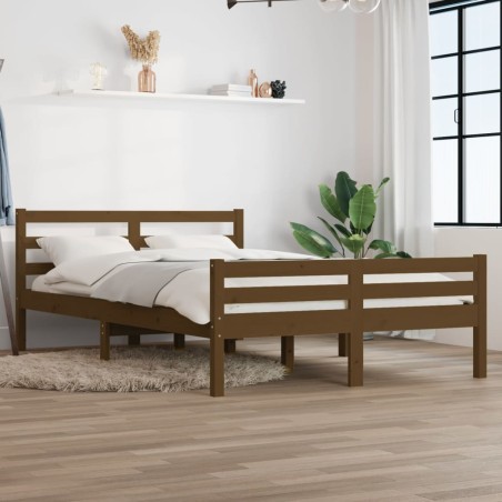 vidaXL Estructura de cama madera maciza marrón miel 135x190 cm