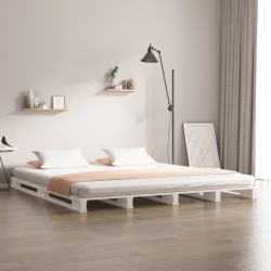 vidaXL Cama de palets de madera maciza de pino blanca 135x190 cm