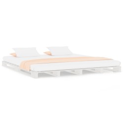 vidaXL Cama de palets de madera maciza de pino blanca 135x190 cm