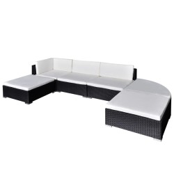 vidaXL Set muebles de jardín 6 piezas y cojines ratán sintético negro