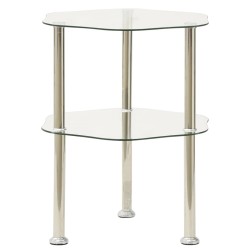 vidaXL Mesa auxiliar 2 niveles vidrio templado transparente 38x38x50cm