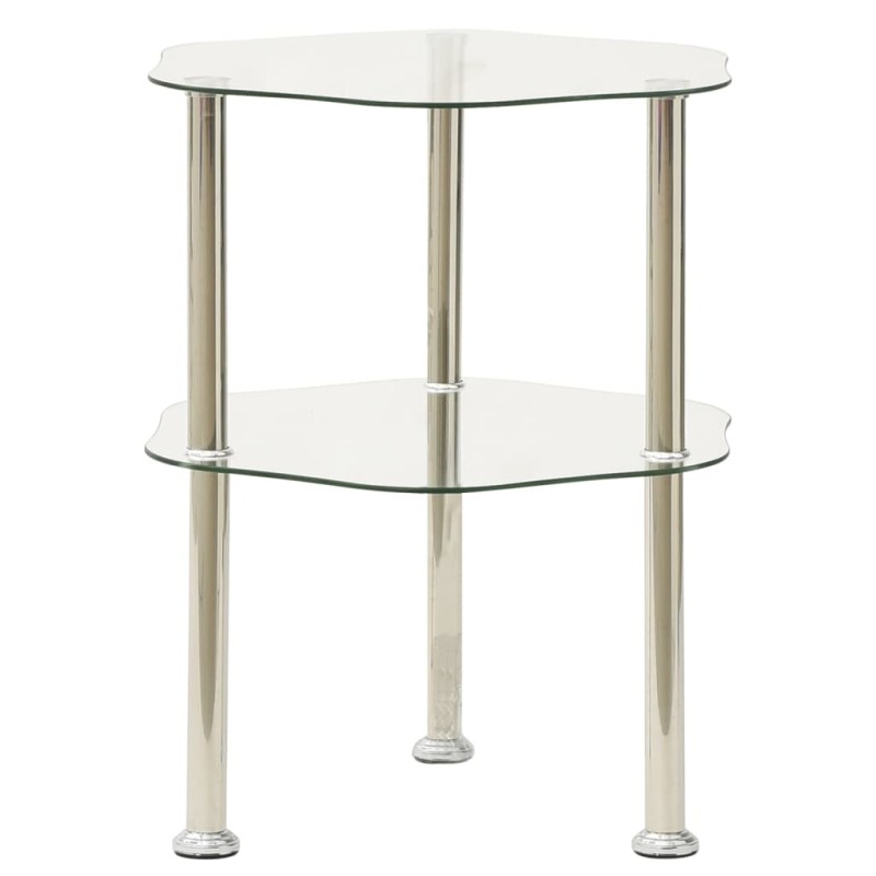 vidaXL Mesa auxiliar 2 niveles vidrio templado transparente 38x38x50cm vidaXL Mesa auxiliar 2 niveles vidrio templado transparente 38x38x50cm