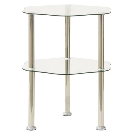 vidaXL Mesa auxiliar 2 niveles vidrio templado transparente 38x38x50cm