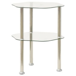 vidaXL Mesa auxiliar 2 niveles vidrio templado transparente 38x38x50cm