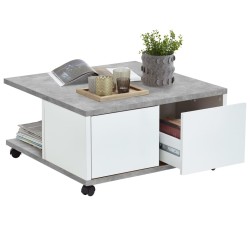 FMD Mesa de centro portátil gris hormigón y blanco brillo 70x70x35,5cm