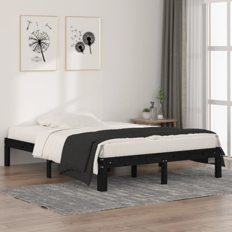 vidaXL Estructura de cama madera maciza doble negra 135x190cm