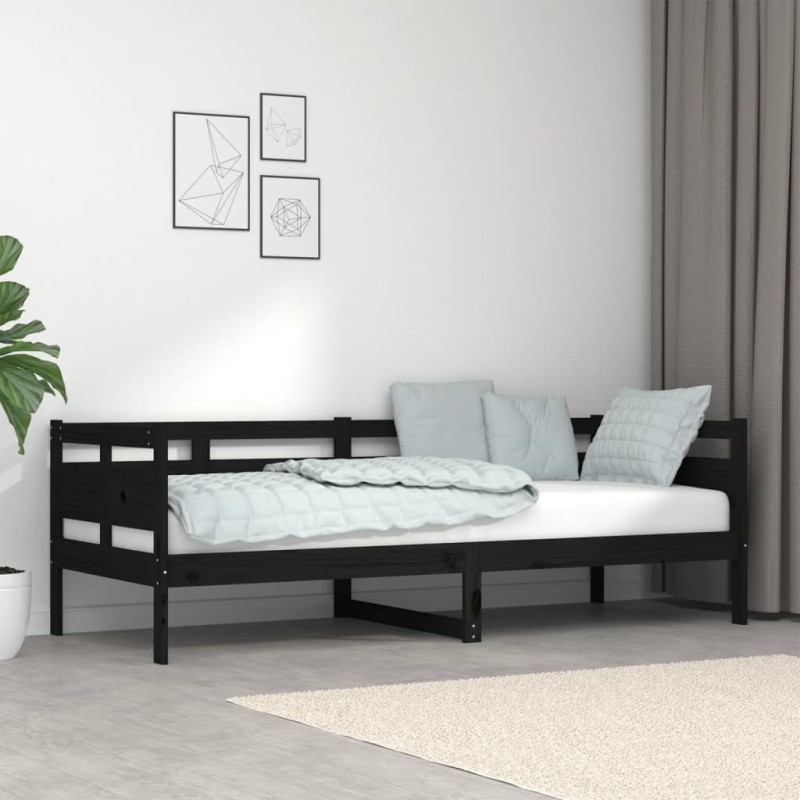 vidaXL Sofá cama madera maciza de pino negro 80x200 cm vidaXL Sofá cama madera maciza de pino negro 80x200 cm