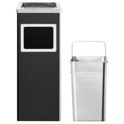 vidaXL Papelera con cenicero de acero negro 36 L