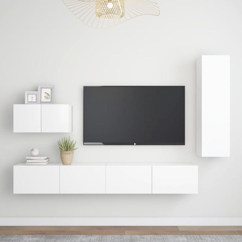 vidaXL Set de muebles de salón TV 4 piezas madera de ingeniería blanco