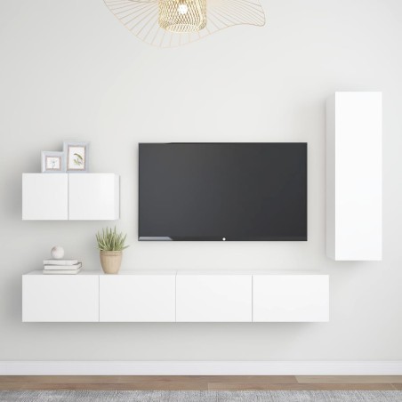 vidaXL Set de muebles de salón TV 4 piezas madera de ingeniería blanco