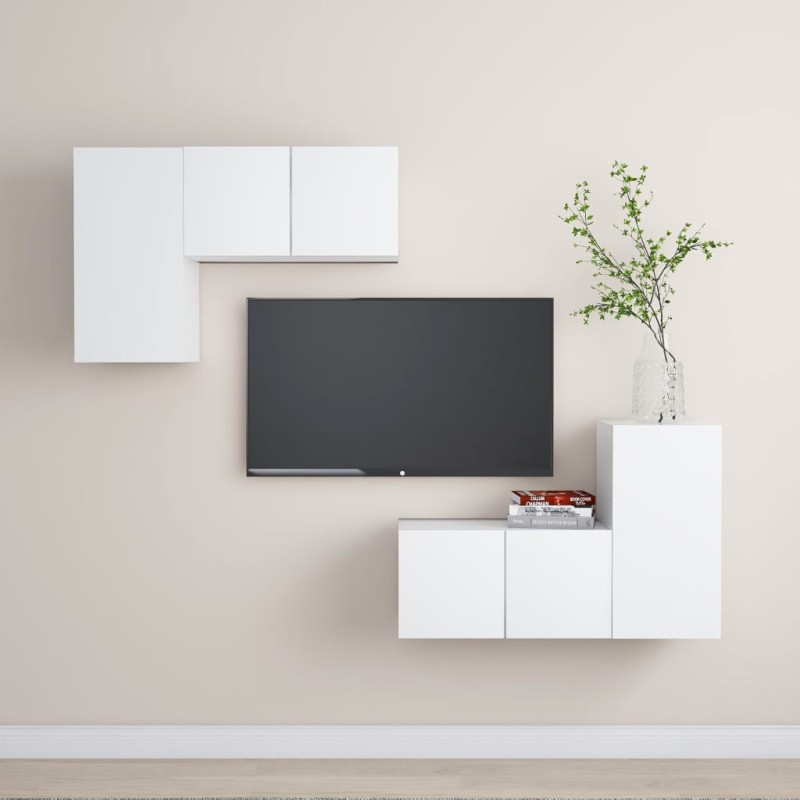 vidaXL Set de muebles de salón TV 4 piezas madera de ingeniería blanco vidaXL Set de muebles de salón TV 4 piezas madera de ingeniería blanco