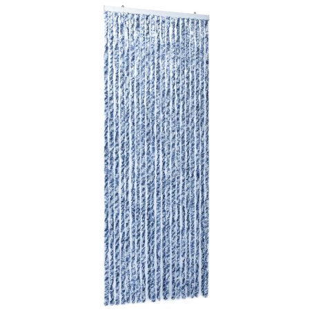 vidaXL Cortina mosquitera chenilla azul blanco y plateado 90x220 cm