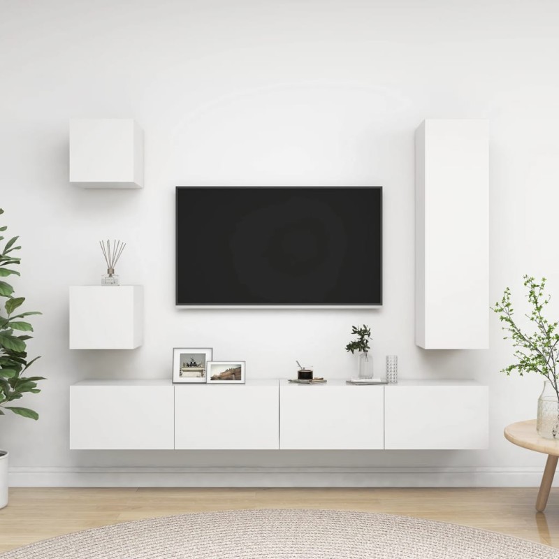 vidaXL Set de muebles de salón TV 5 piezas madera de ingeniería blanco vidaXL Set de muebles de salón TV 5 piezas madera de ingeniería blanco