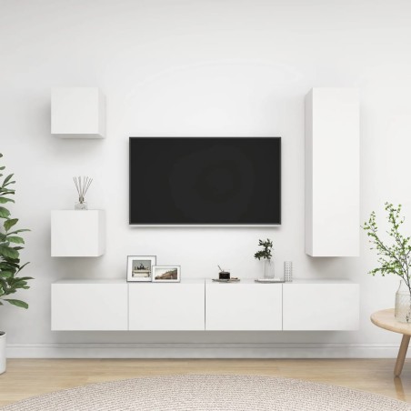 vidaXL Set de muebles de salón TV 5 piezas madera de ingeniería blanco
