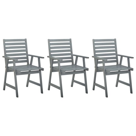 vidaXL Sillas de comedor de jardín 3 uds madera maciza de acacia gris