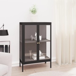 vidaXL Aparador de acero y vidrio negro 75x35x105 cm