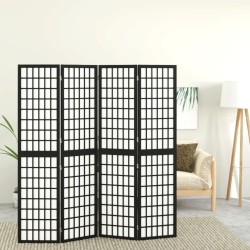 vidaXL Biombo plegable con 4 paneles estilo japonés negro 160x170 cm