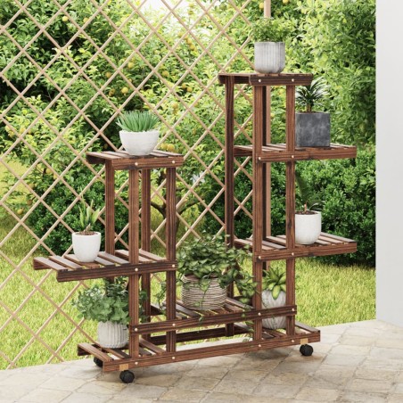 vidaXL Soporte de flores con ruedas madera maciza abeto 95x25x101 cm