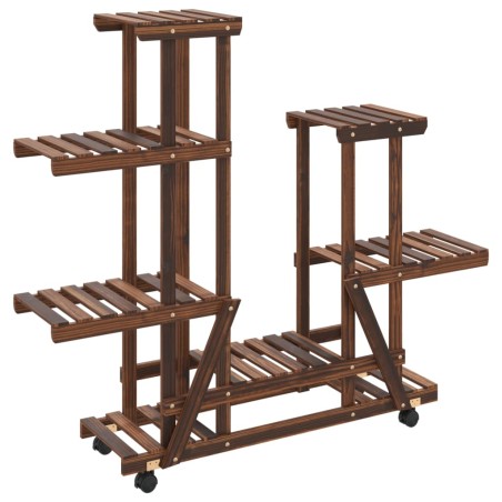 vidaXL Soporte de flores con ruedas madera maciza abeto 95x25x101 cm