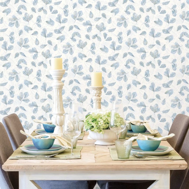 Evergreen Papel pintado Leaves blanco y azul Evergreen Papel pintado Leaves blanco y azul