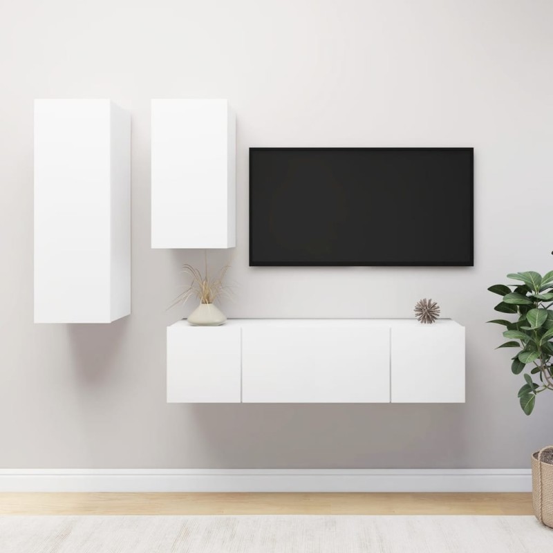 vidaXL Set de muebles de salón TV 4 piezas madera de ingeniería blanco vidaXL Set de muebles de salón TV 4 piezas madera de ingeniería blanco