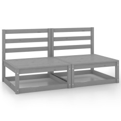vidaXL Sofás central de jardín 2 unidades gris madera maciza de pino