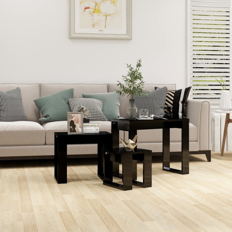 vidaXL Mesas apilables 3 piezas madera contrachapada negro brillante vidaXL Mesas apilables 3 piezas madera contrachapada negro brillante