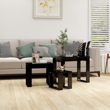 vidaXL Mesas apilables 3 piezas madera contrachapada negro brillante