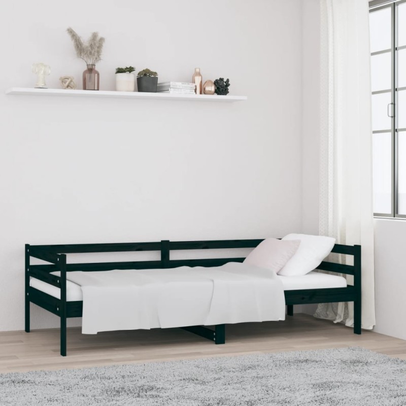 vidaXL Sofá cama de madera maciza de pino negro 80x200 cm vidaXL Sofá cama de madera maciza de pino negro 80x200 cm