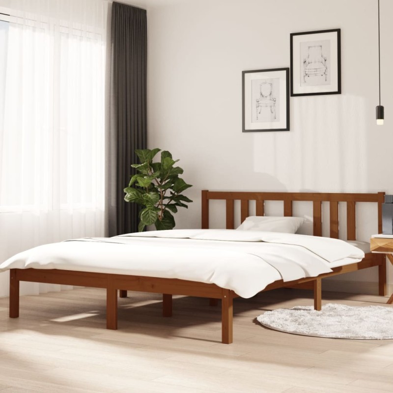 vidaXL Estructura de cama madera maciza marrón miel 140x200 cm vidaXL Estructura de cama madera maciza marrón miel 140x200 cm