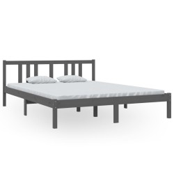 vidaXL Estructura de cama madera maciza gris tamaño king 150x200 cm