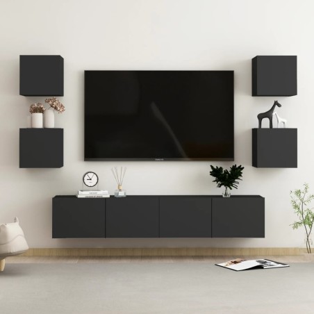 vidaXL Set de muebles de salón TV 6 pzas madera de ingeniería negro
