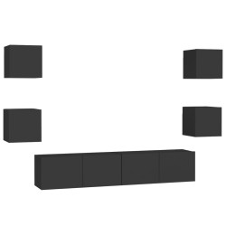vidaXL Set de muebles de salón TV 6 pzas madera de ingeniería negro