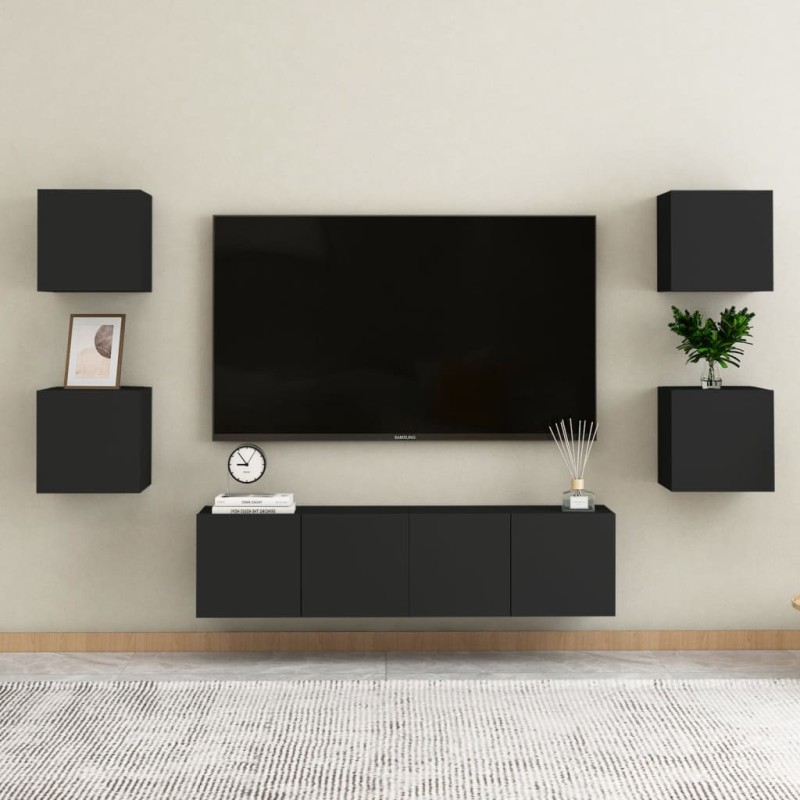 vidaXL Set de muebles de salón TV 6 pzas madera de ingeniería negro vidaXL Set de muebles de salón TV 6 pzas madera de ingeniería negro