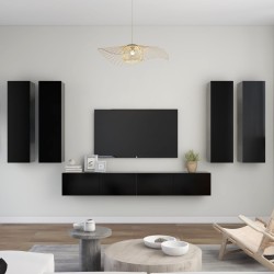 vidaXL Set de muebles de salón TV 6 piezas madera ingeniería negro