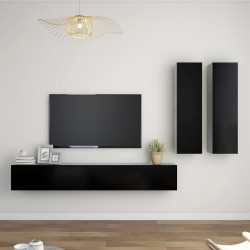 vidaXL Set de muebles de salón TV 4 pzas madera de ingeniería negro