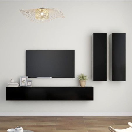 vidaXL Set de muebles de salón TV 4 pzas madera de ingeniería negro