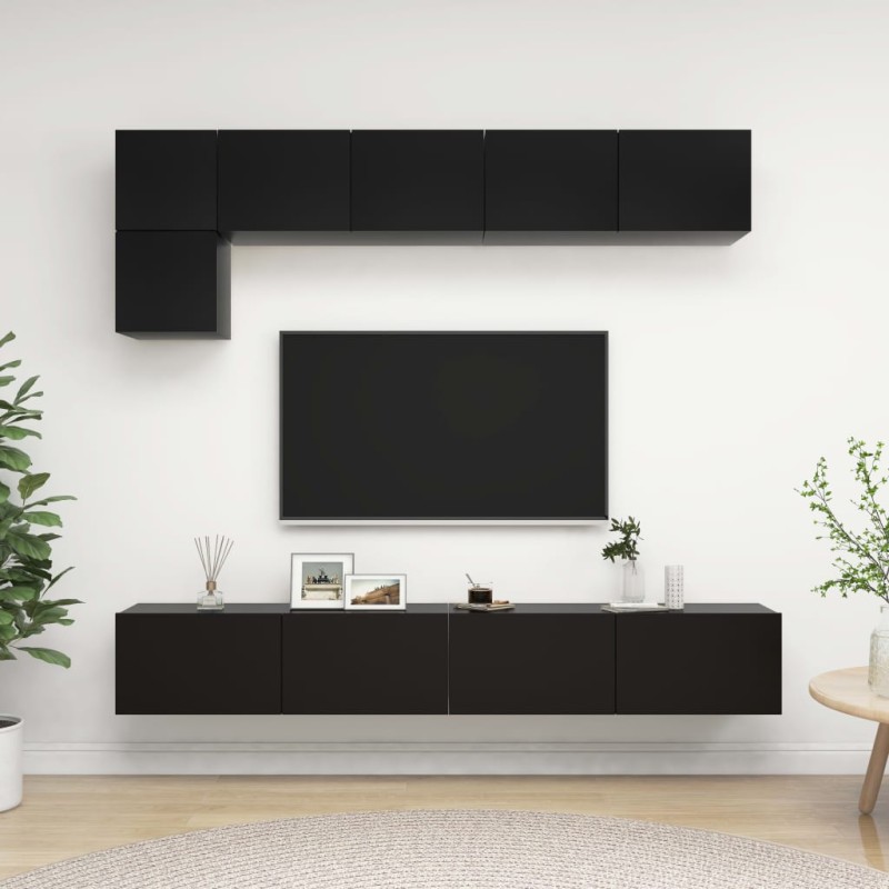 vidaXL Set de muebles de salón TV 5 pzas madera de ingeniería negro vidaXL Set de muebles de salón TV 5 pzas madera de ingeniería negro