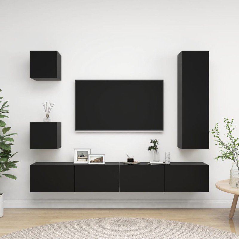 vidaXL Set de muebles de salón TV 5 pzas madera de ingeniería negro vidaXL Set de muebles de salón TV 5 pzas madera de ingeniería negro
