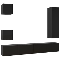 vidaXL Set de muebles de salón TV 5 pzas madera de ingeniería negro