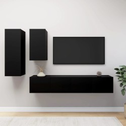 vidaXL Set de muebles de TV salón 4 piezas madera contrachapada negro