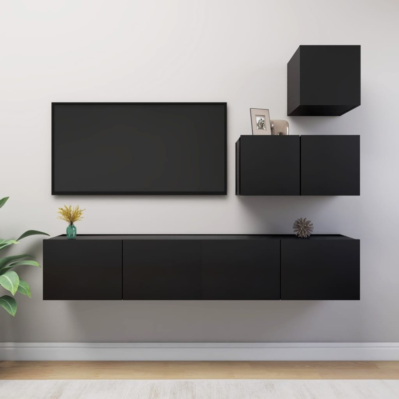 vidaXL Set de muebles de salón TV 4 pzas madera de ingeniería negro