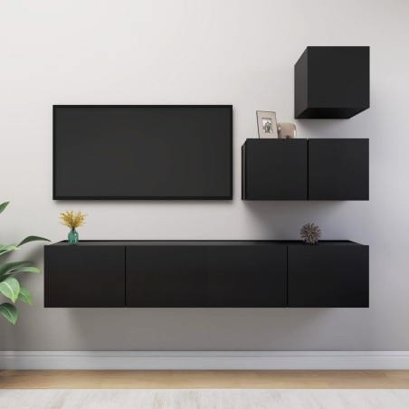 vidaXL Set de muebles de salón TV 4 pzas madera de ingeniería negro