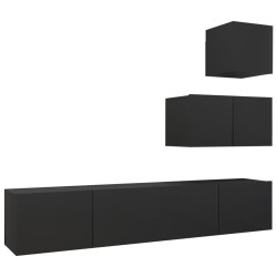 vidaXL Set de muebles de salón TV 4 pzas madera de ingeniería negro