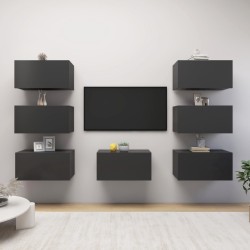vidaXL Muebles de salón 7 pzas madera ingeniería gris 30,5x30x60 cm