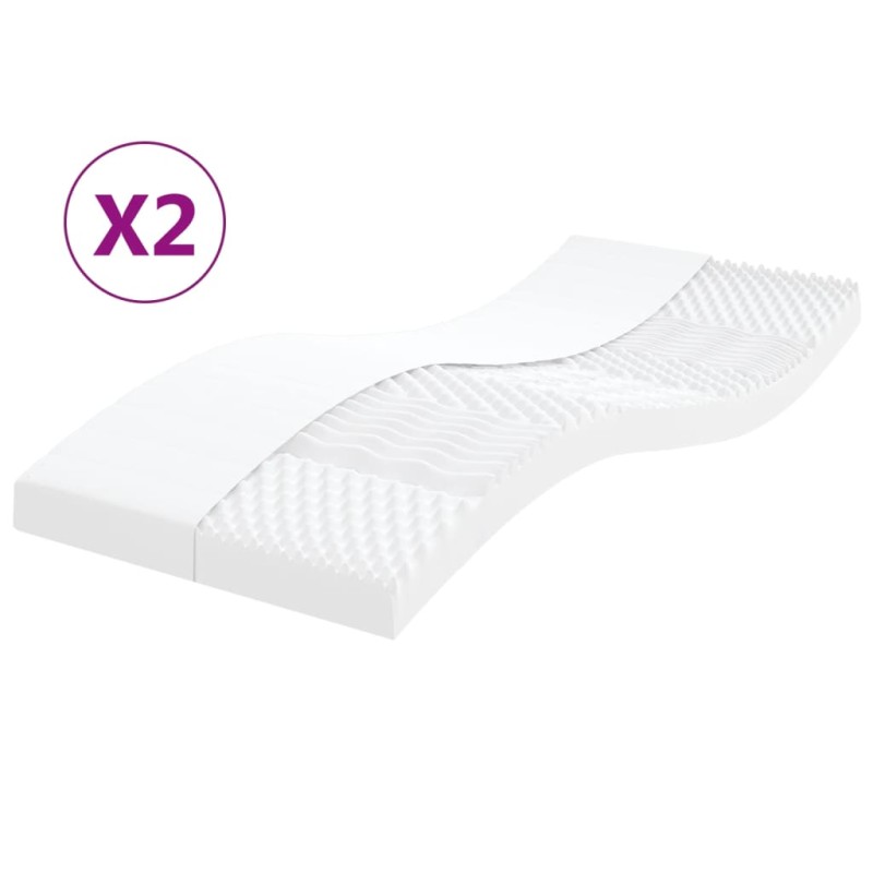 vidaXL Colchones de espuma 2 uds 7 zonas dureza 20ILD blanco 80x200 cm vidaXL Colchones de espuma 2 uds 7 zonas dureza 20ILD blanco 80x200 cm