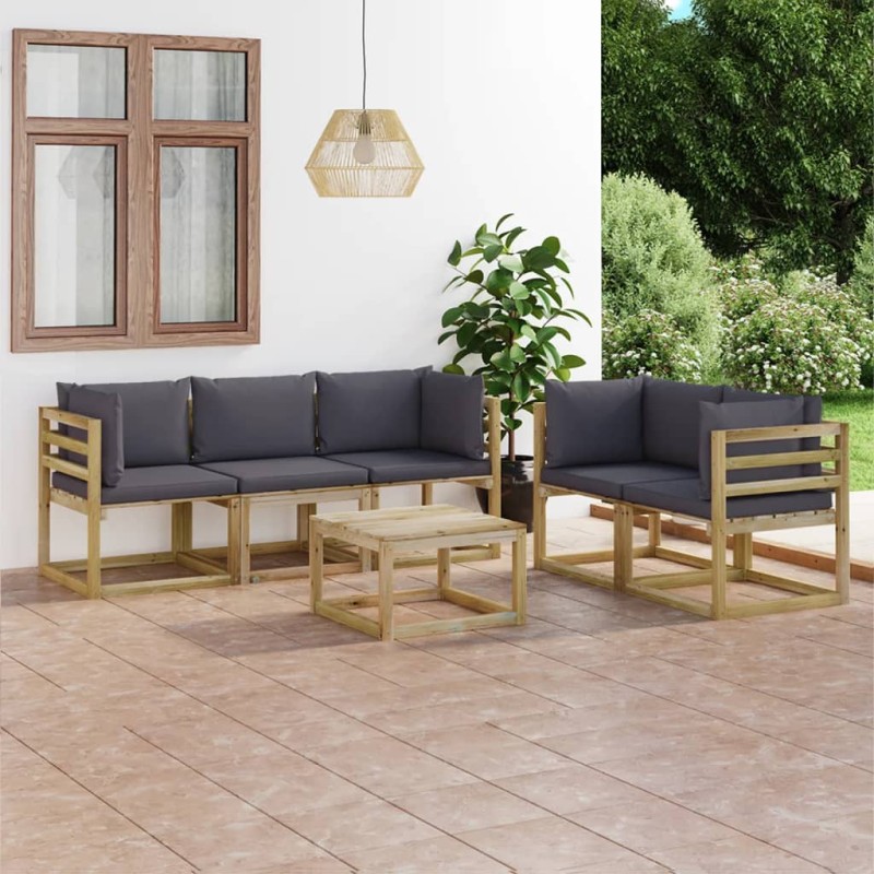 vidaXL Juego de muebles de jardín 6 piezas con cojines gris antracita vidaXL Juego de muebles de jardín 6 piezas con cojines gris antracita